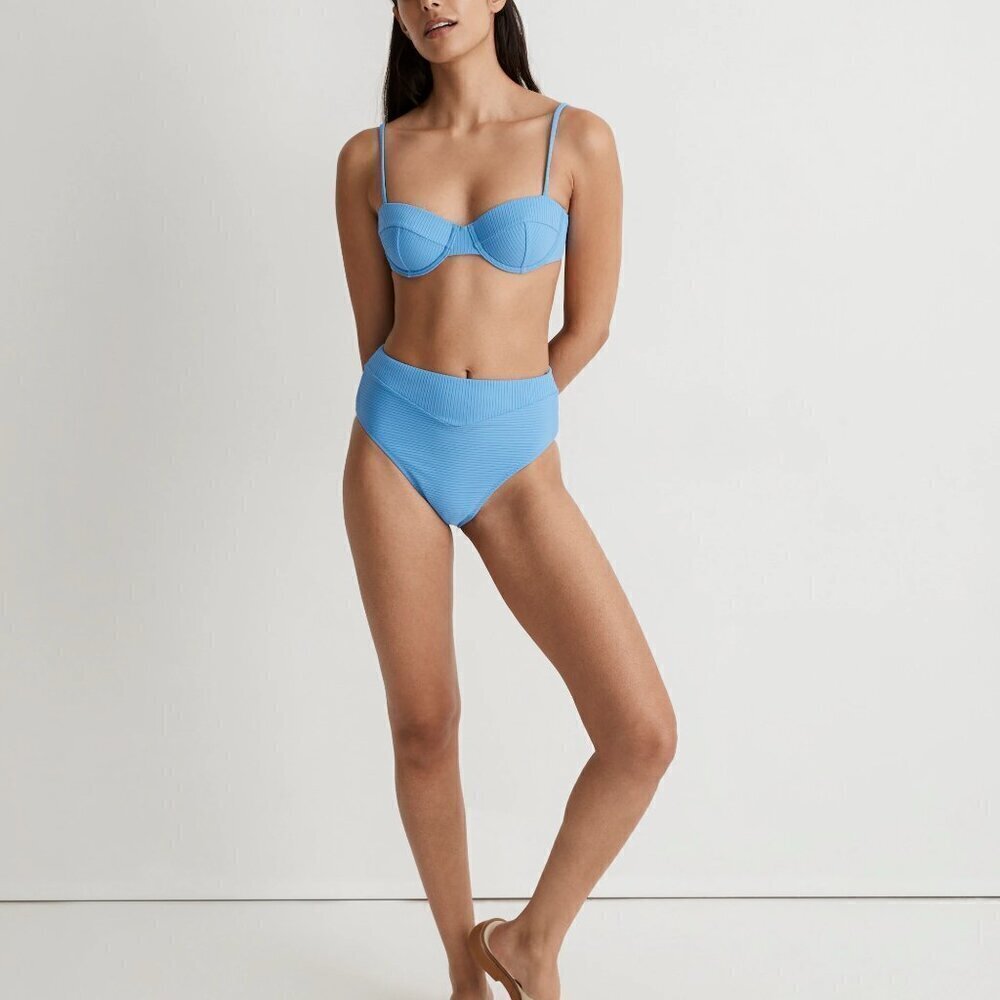 NWT Madewell Ribbed High-Cut Bikini Bottom Oasis Blue Resort Sz XL